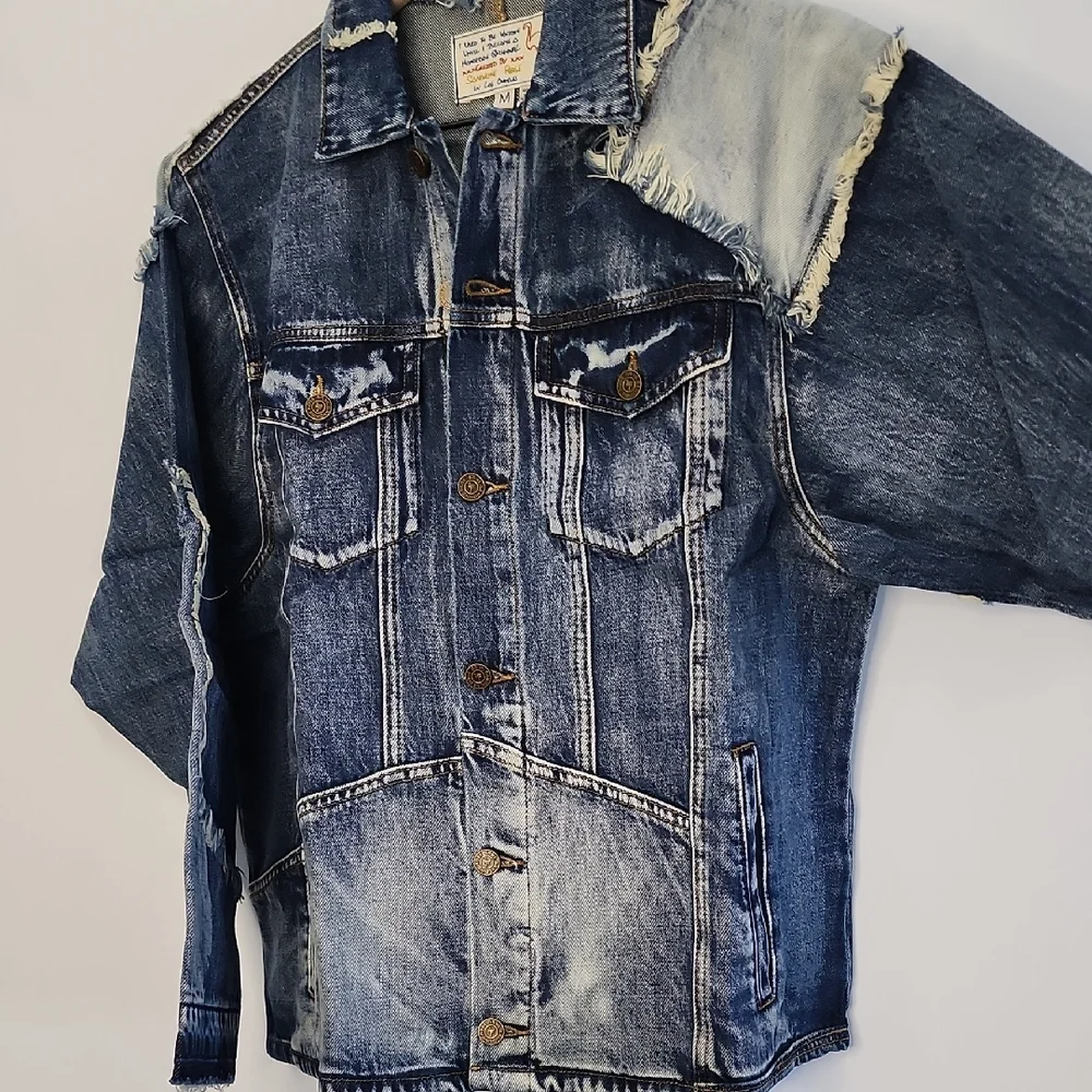 Sandrine Rose X Free People Distressed Blue Jean Jacket Size Medium - Picture 3 of 9